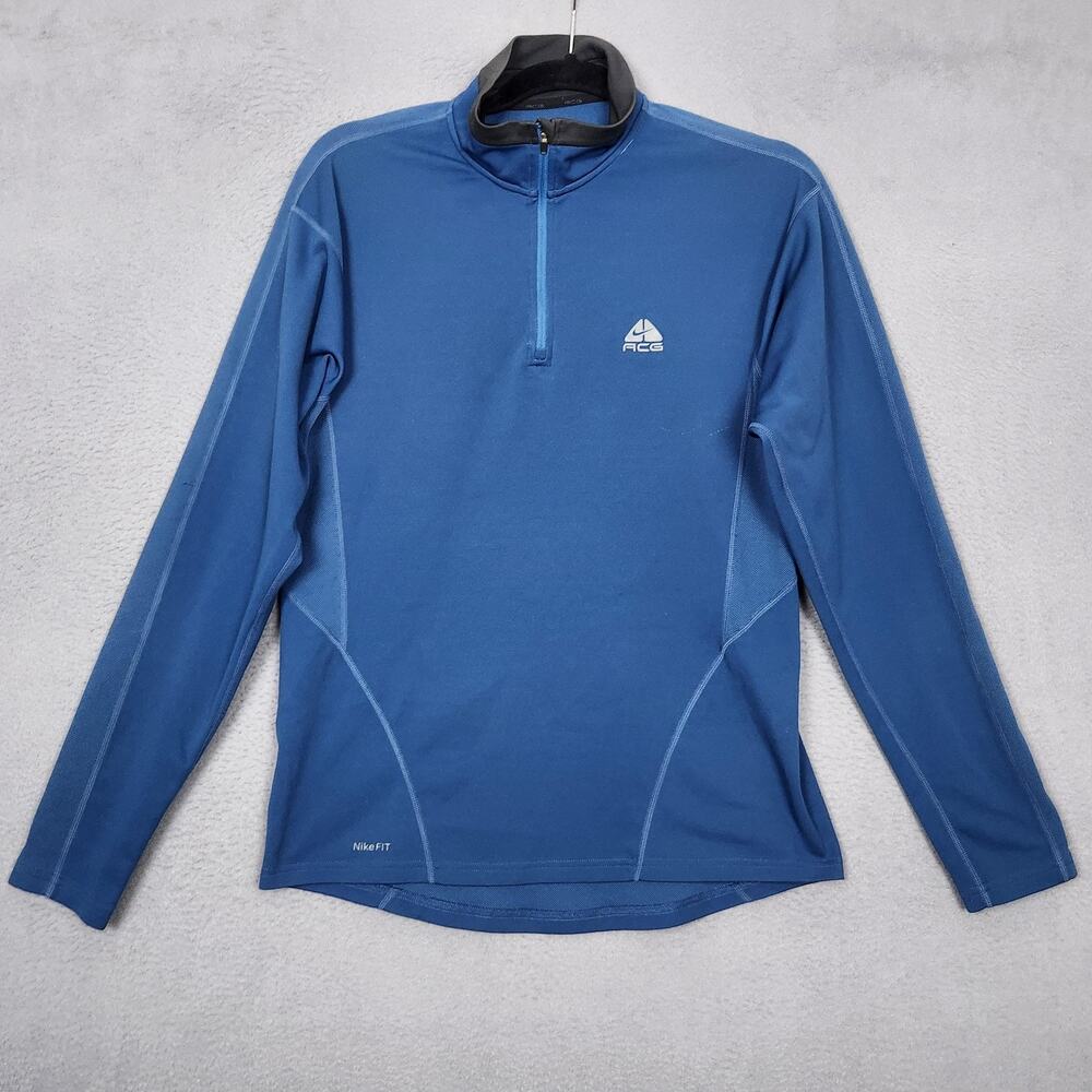 Nike ACG NikeFIT DRY Pullover Mens Medium Blue 1/4 Zip Long Sleeve Base Layer
